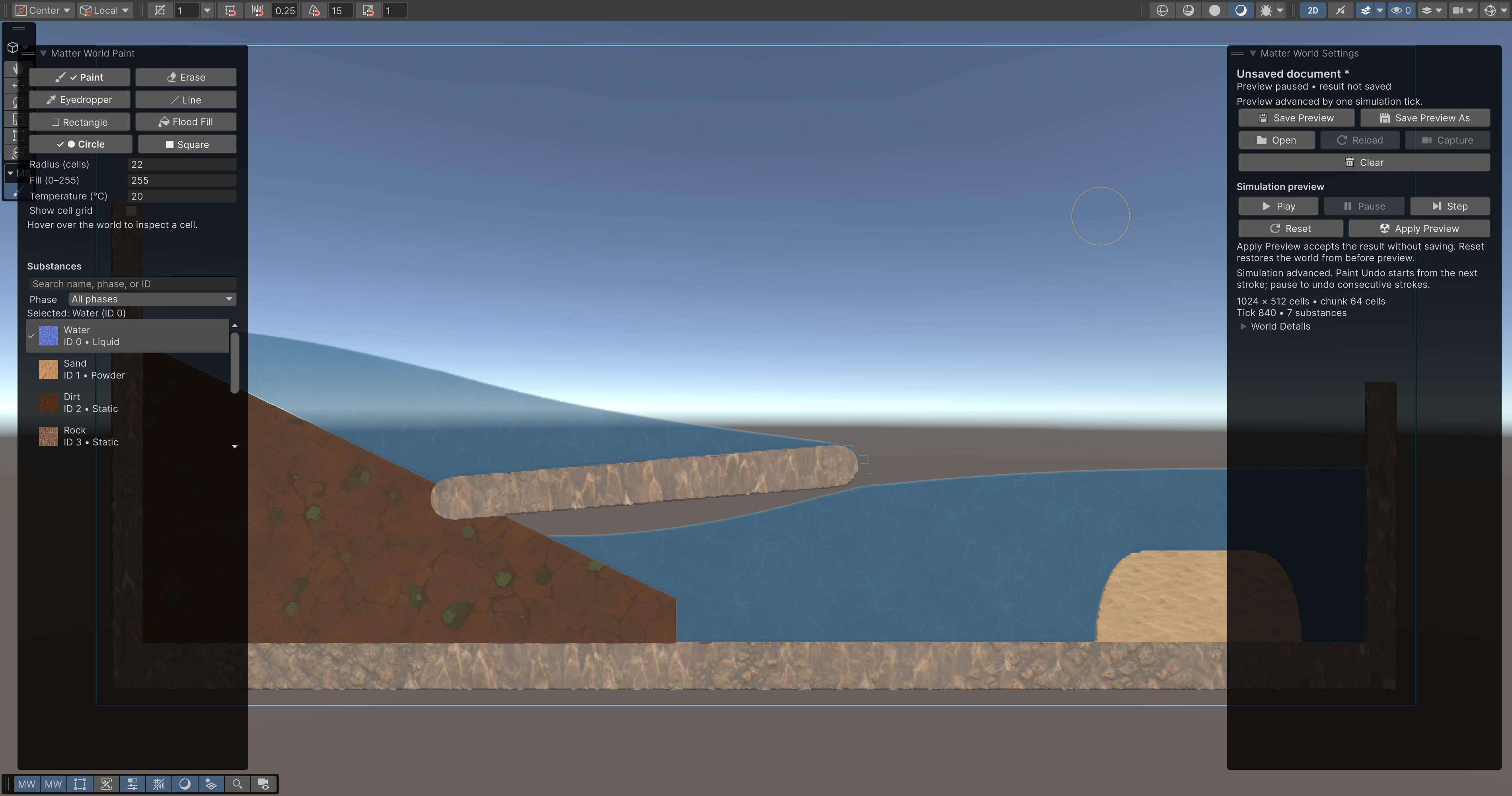 World Editor simulation preview with save, apply, and reset controls